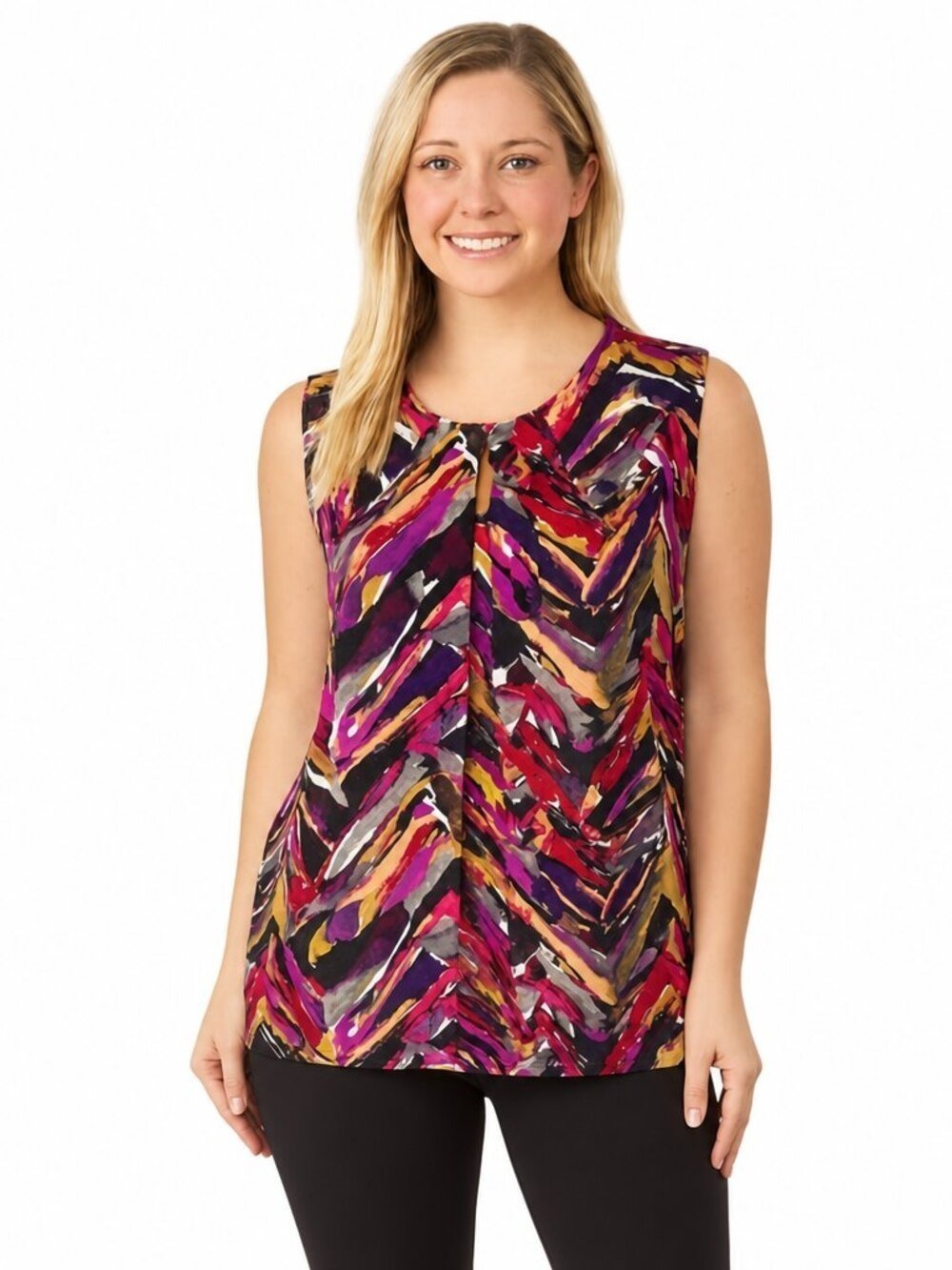 Kasper Multicolor Abstract Print Sleeveless Blouse | Size Large